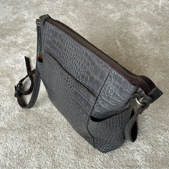 Patricia Nash Leather Croc Embossed Crossbody Bag Purse-Gray-Zipper-EUC-Classic - Picture 4 of 16